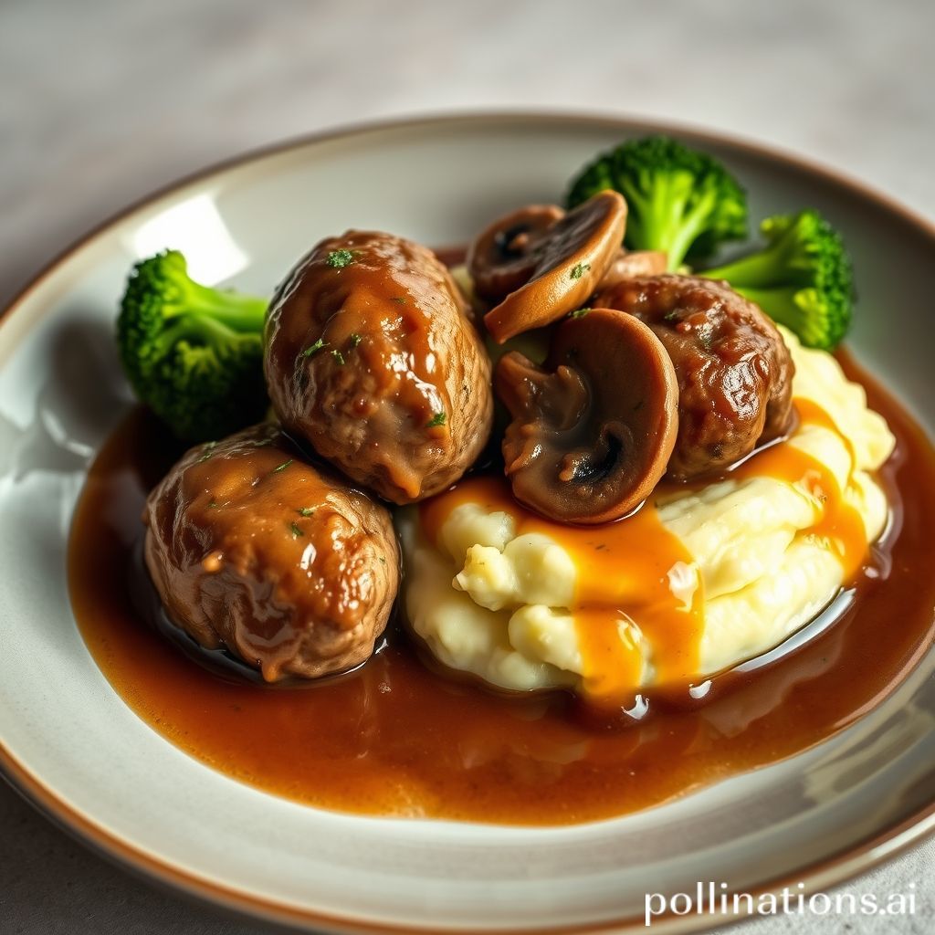Plato de Albóndigas a la Francesa con Parmentier de Patata, Champiñones y Brócoli
