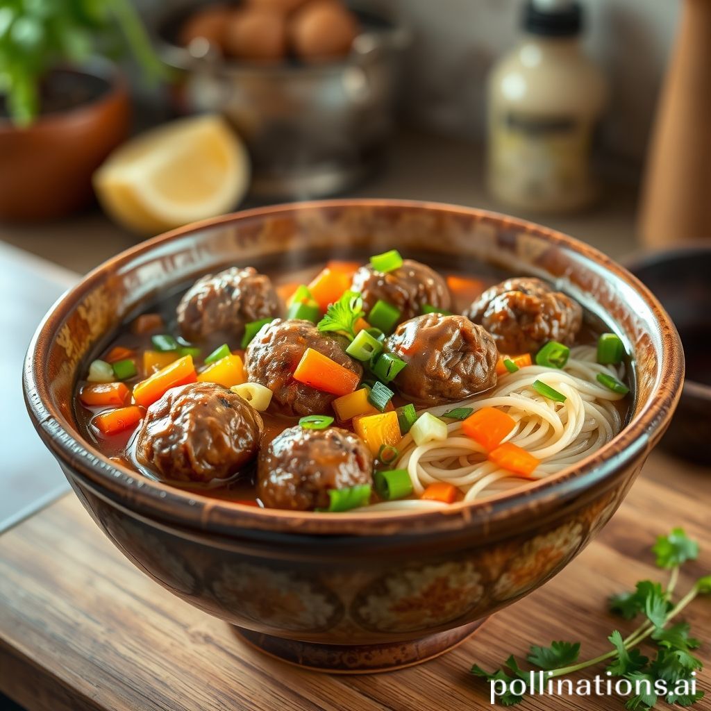 Plato de Albóndigas Semur Daging con Fideos de Arroz y Verduras