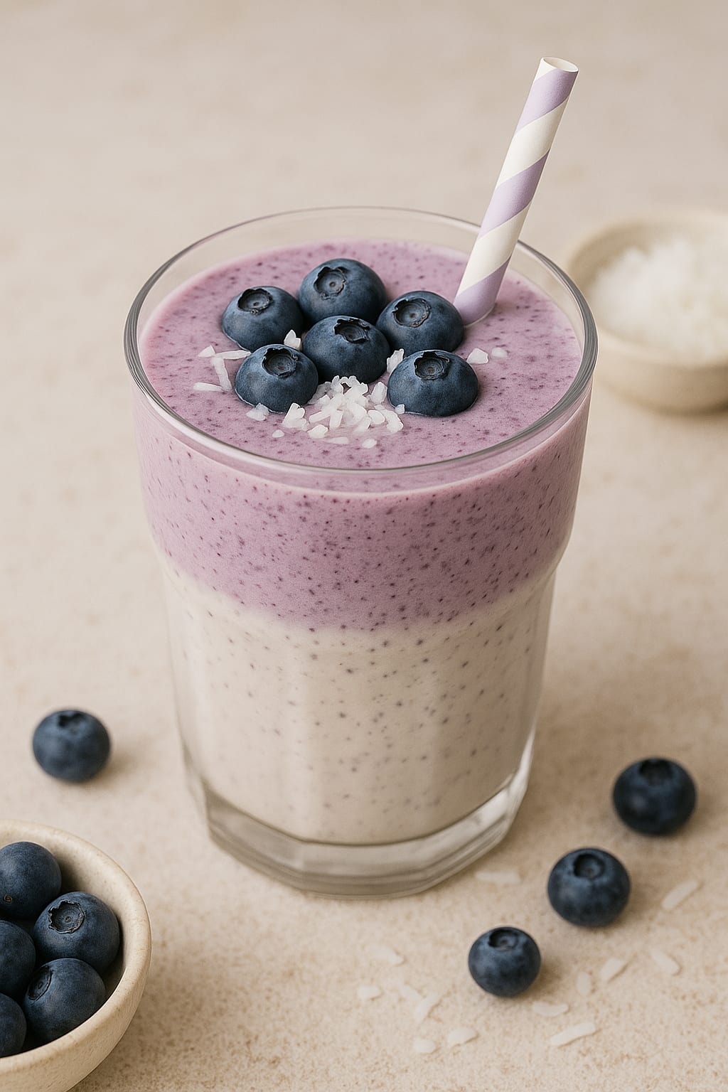 Plato de Batido de Coco y Arándanos