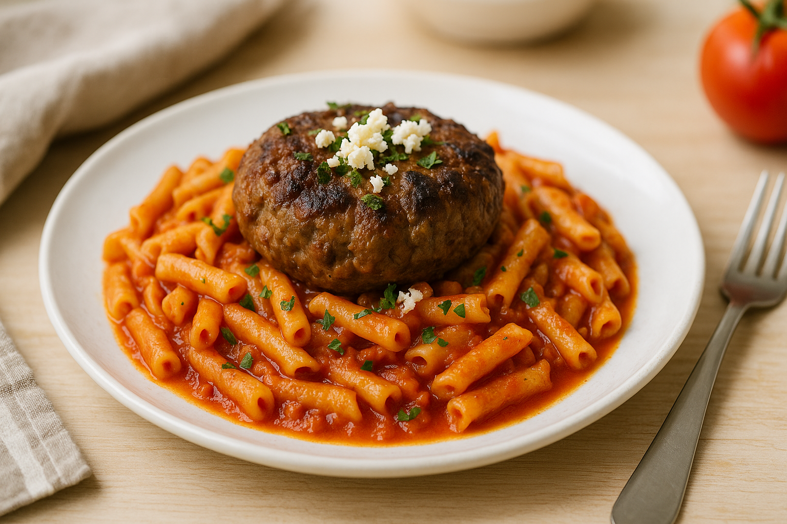 Plato de Bifteki Griego con Pasta de Tomate: Un Viaje de Sabores