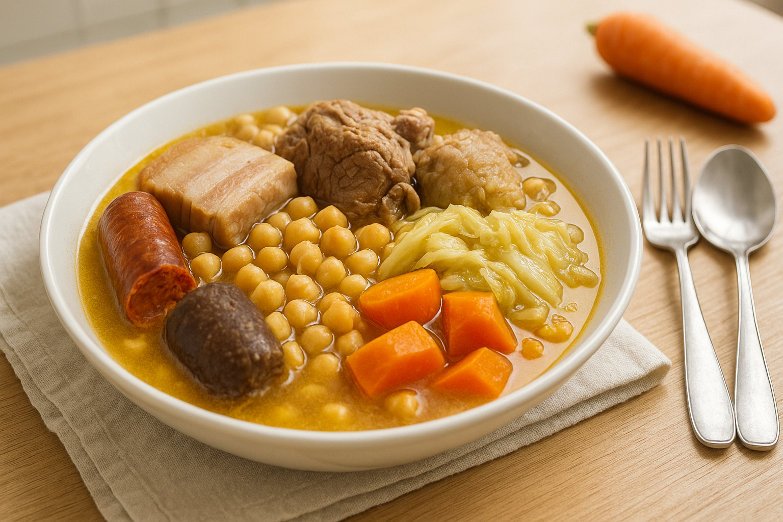 Plato de Cocido Madrileño Express: Sabor en Tiempo Récord