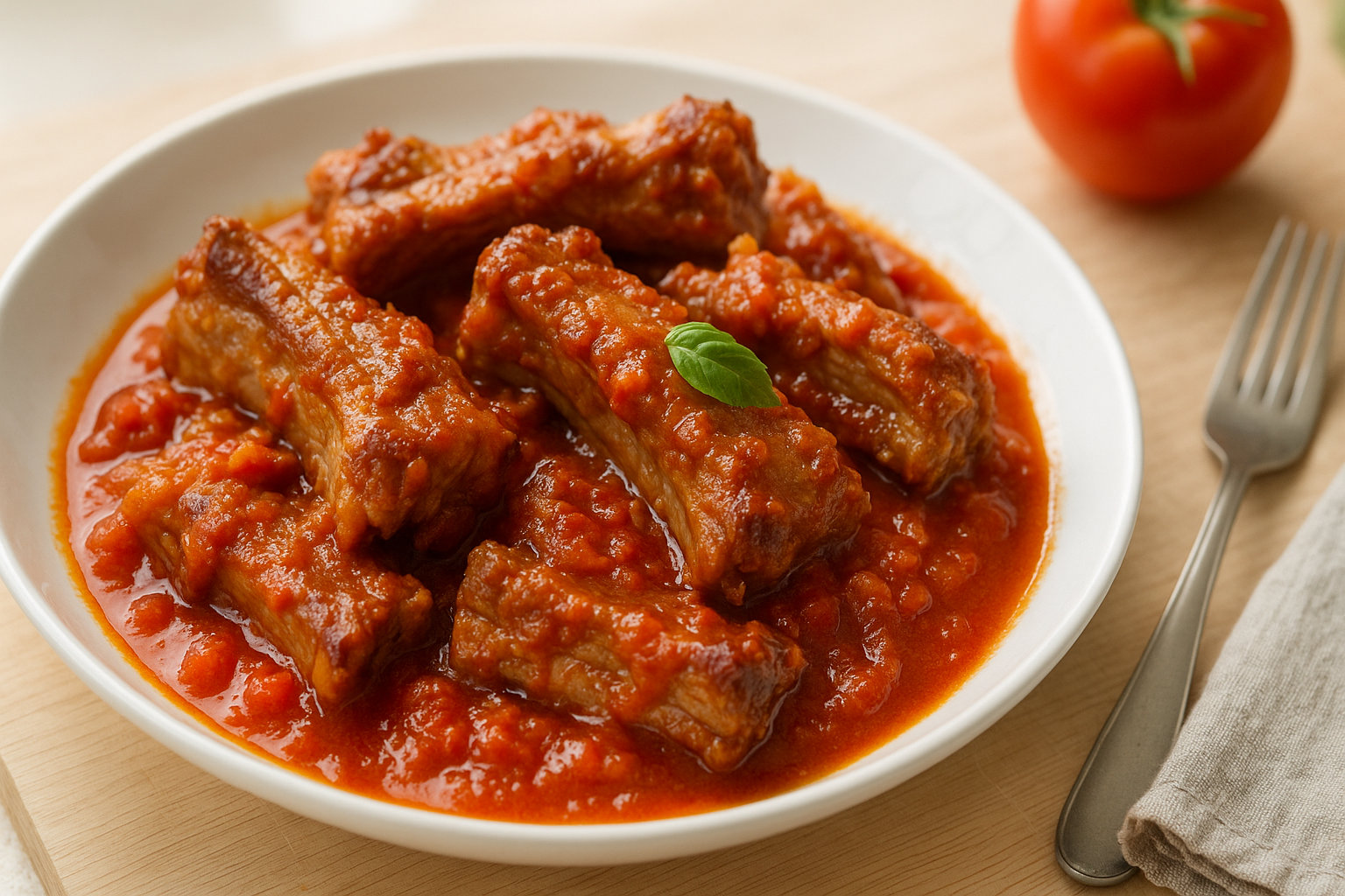 Plato de Costillas de cerdo al tomate irresistibles