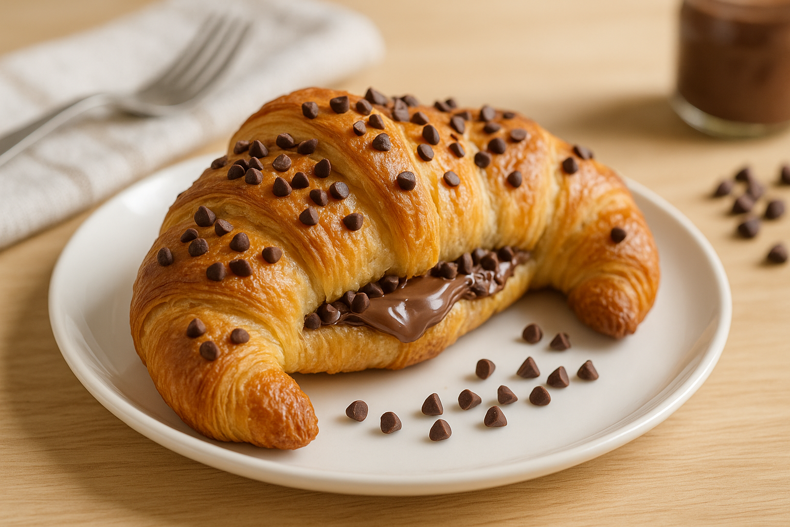 Plato de Croissant de Nutella con chispas de chocolate en freidora de aire
