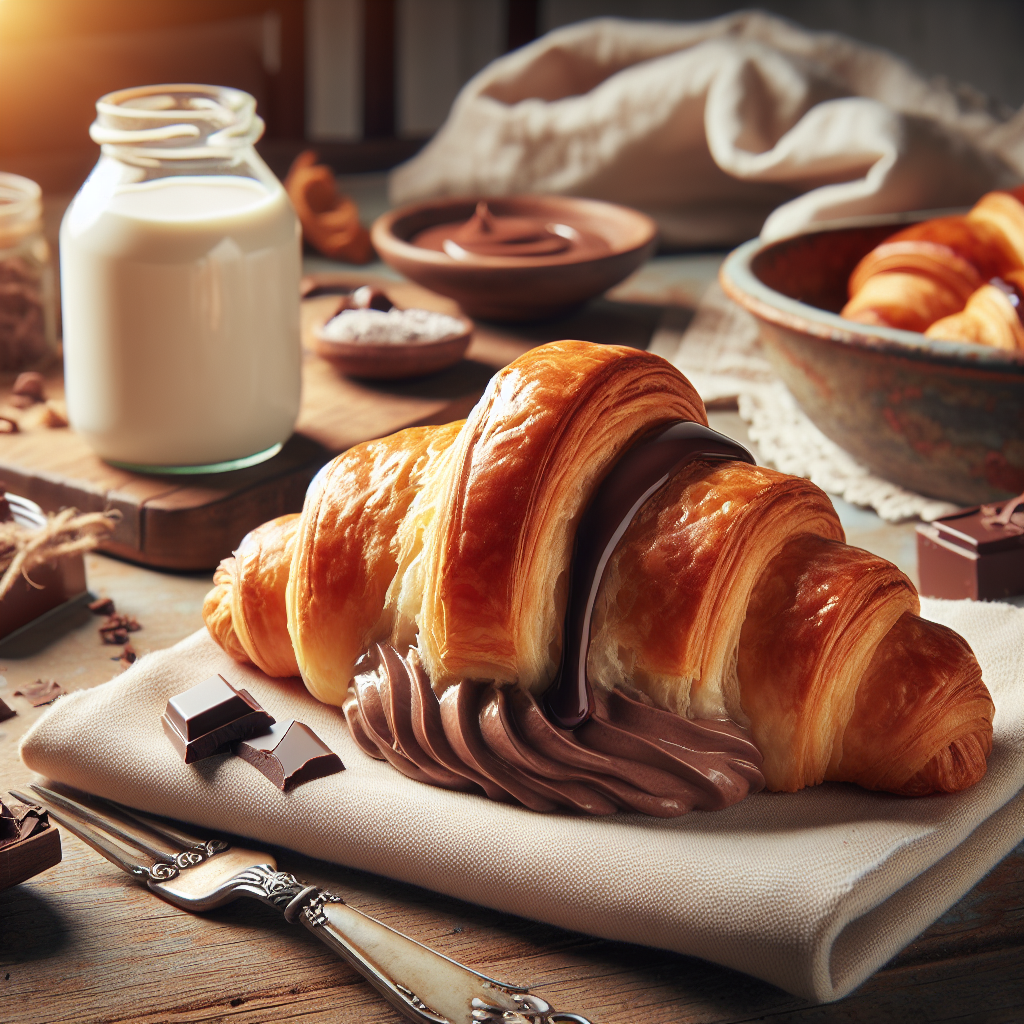 Plato de Croissant Relleno de Crema de Chocolate Casera