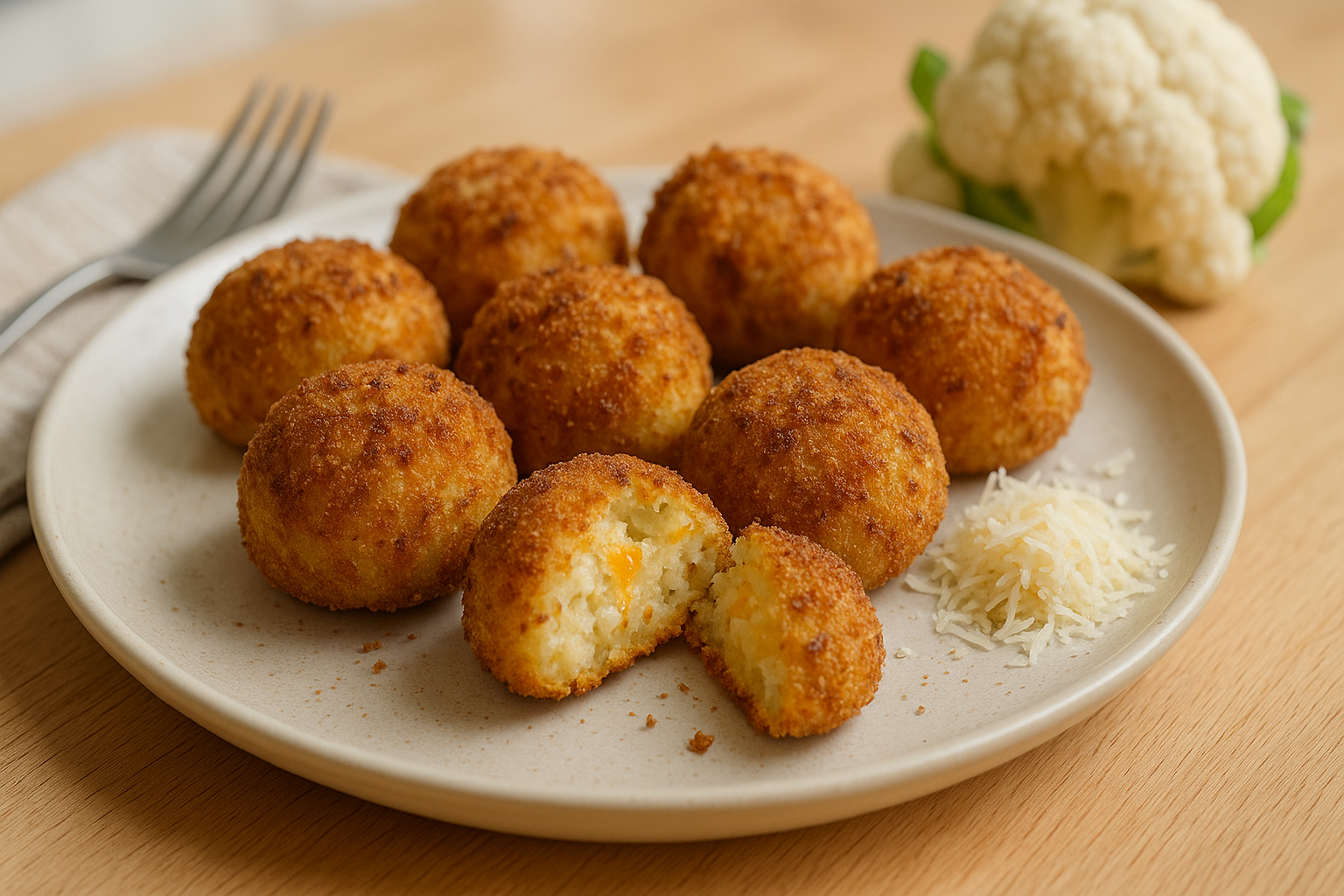 Plato de Croquetas de Coliflor con Cheddar y Parmesano en la Freidora de Aire