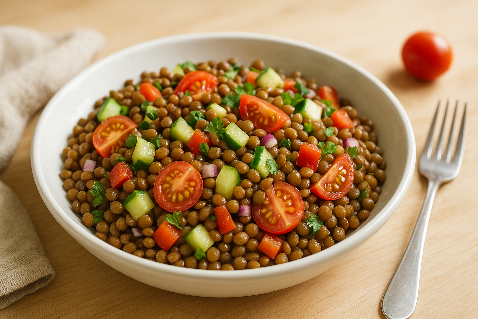 Ensalada de verano de lentejas refrescante y nutritiva