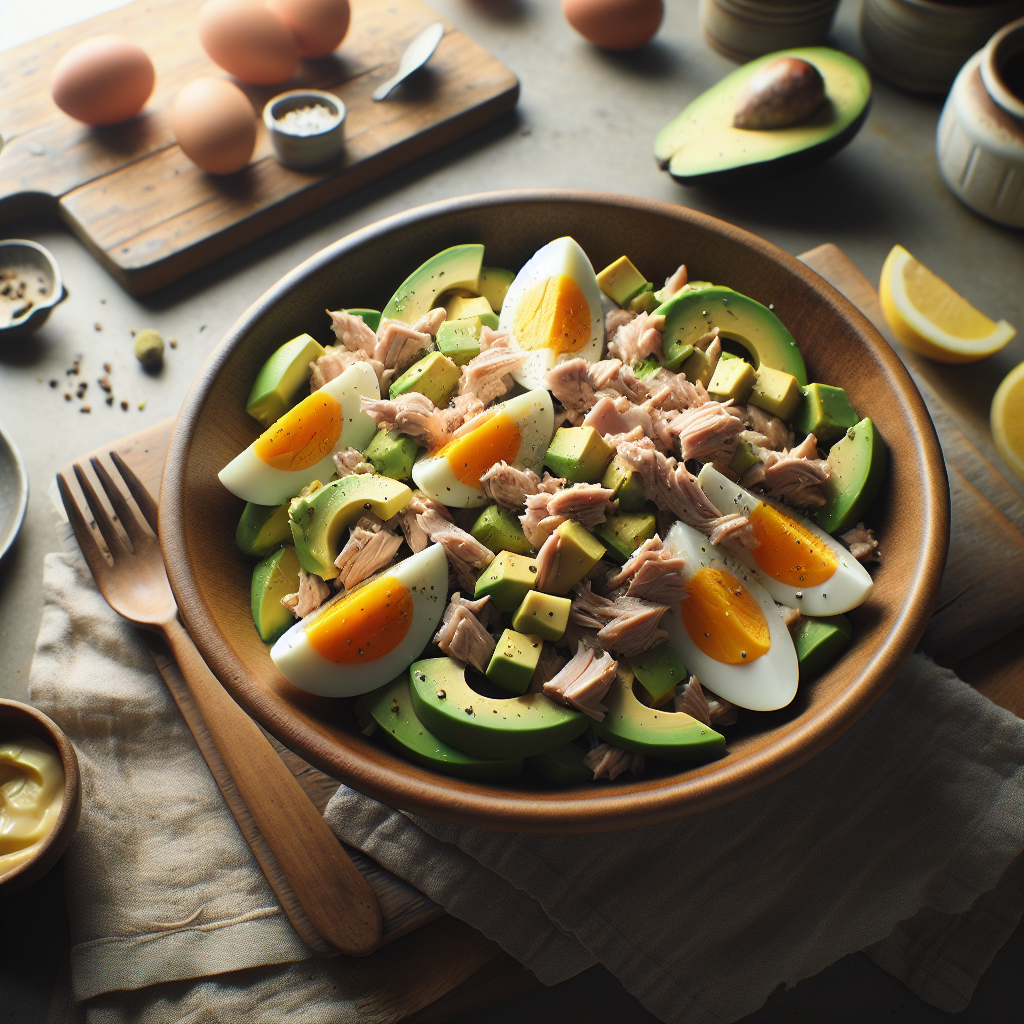 Plato de Ensalada de Atún, Huevo y Aguacate