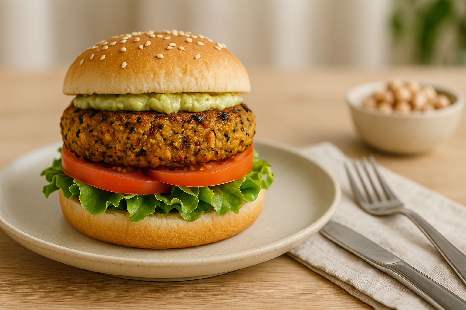 Plato de Hamburguesa Vegana de Garbanzos y Quinoa que Sorprende
