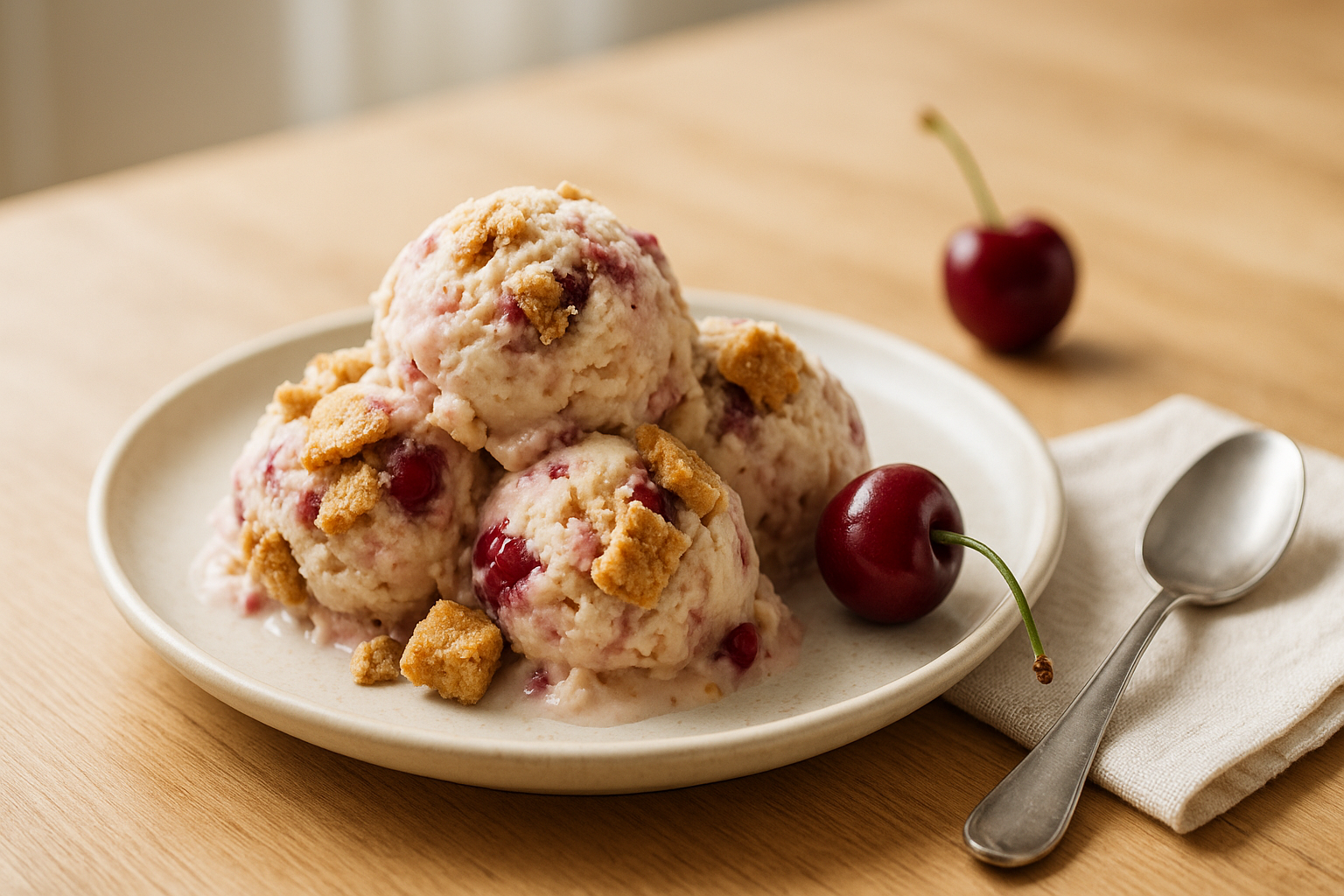 Plato de Helado casero de galletas y cerezas que te encantará