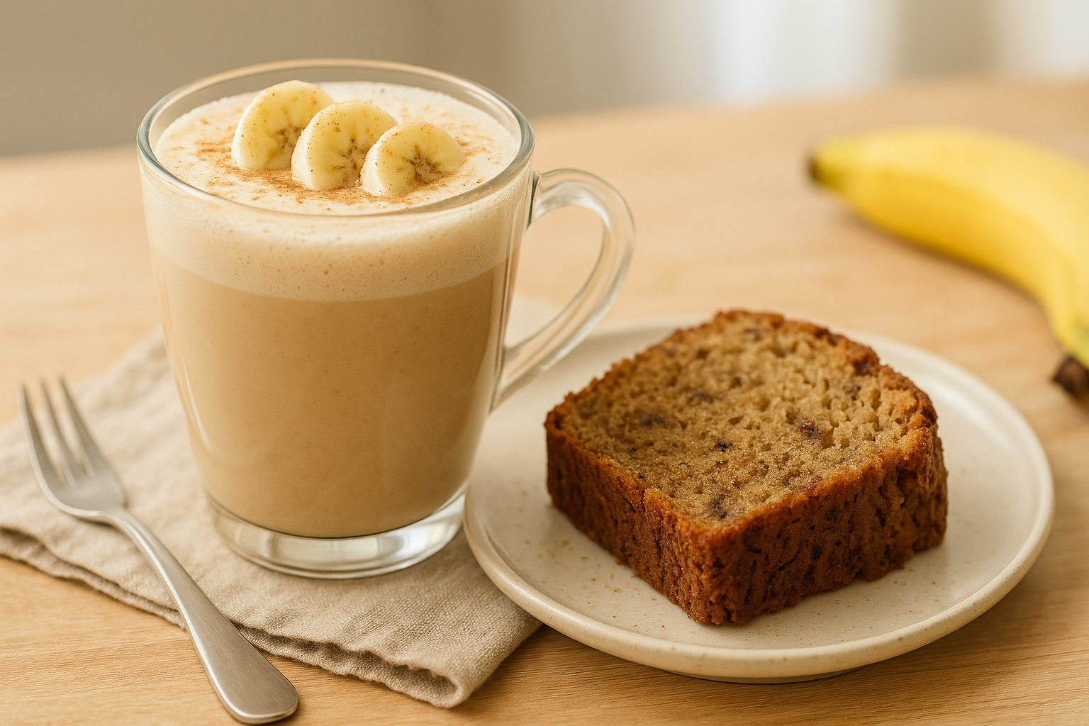 Plato de Latte de Banana Bread: Un Capricho Irresistible