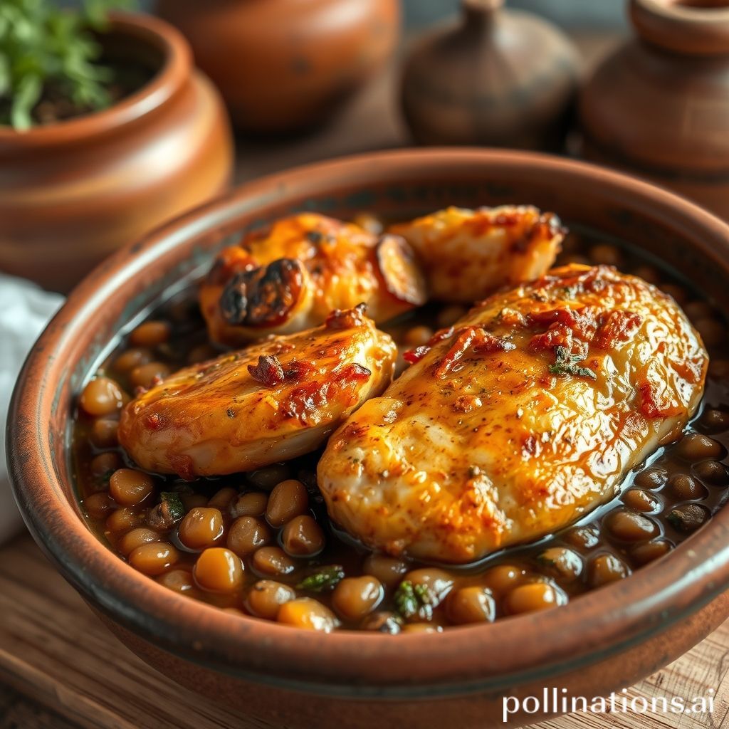 Plato de Lentejas guisadas con pollo marinado