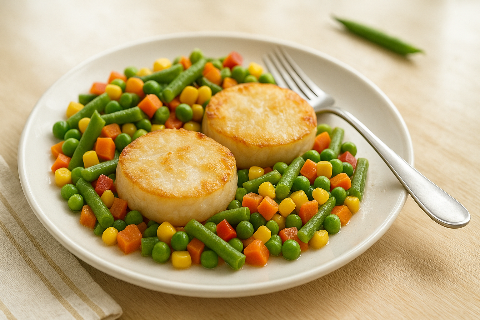 Plato de Medallones de Merluza Congelados con Verduras Mixtas