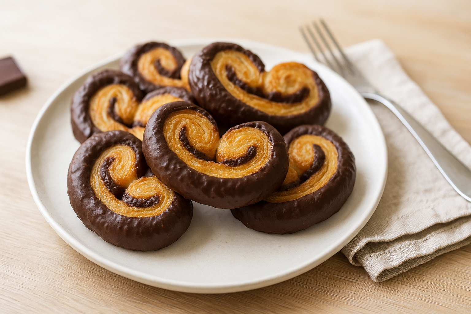 Plato de Mini palmeras de chocolate irresistibles en freidora de aire