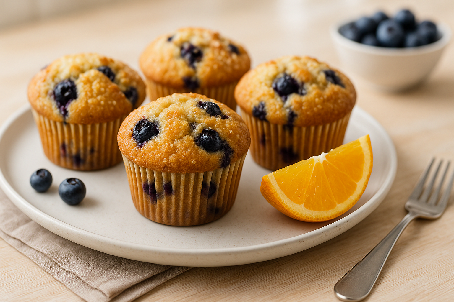 Plato de Muffins de arándanos y naranja en air fryer irresistibles