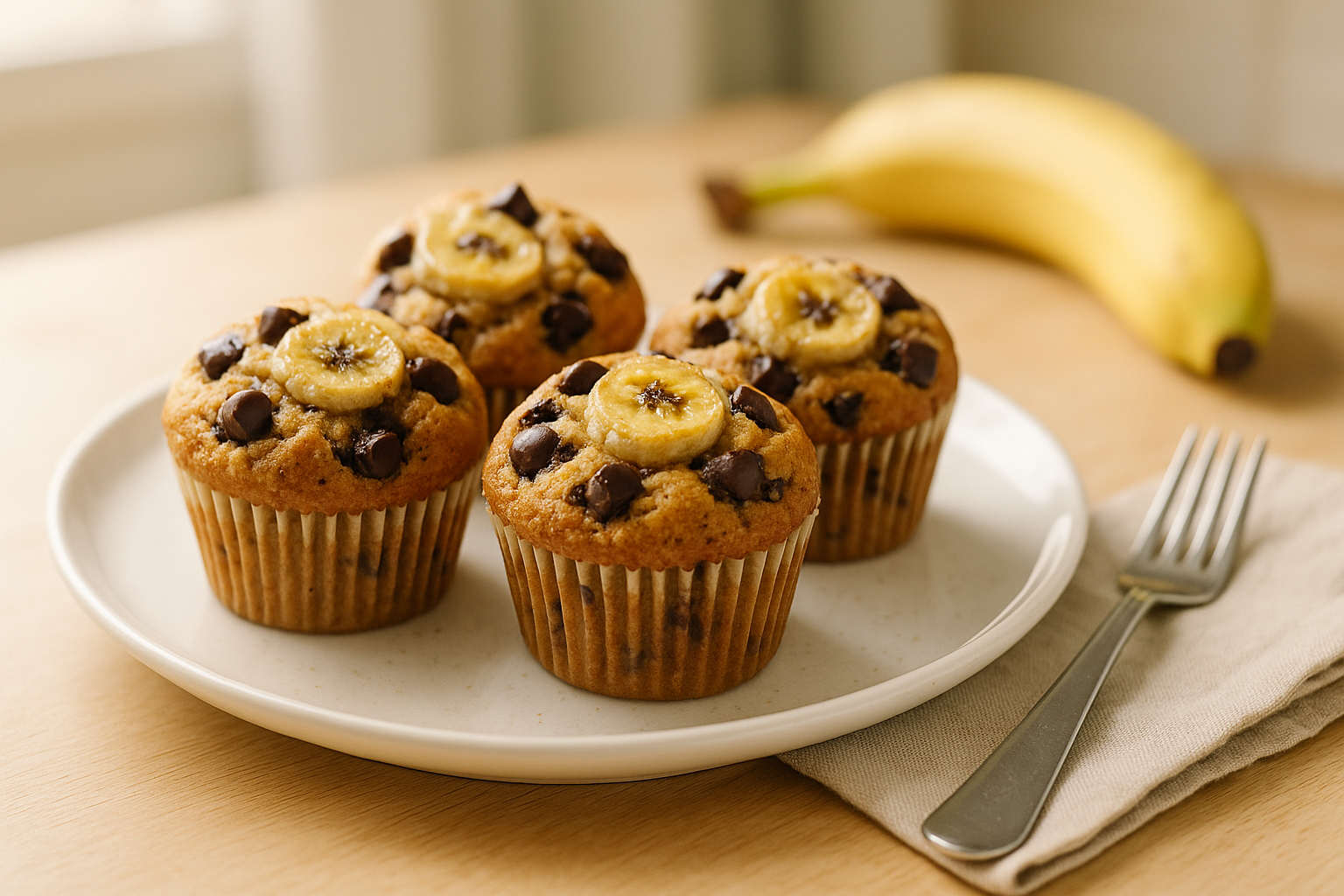 Plato de Muffins de plátano y chocolate irresistibles en air fryer