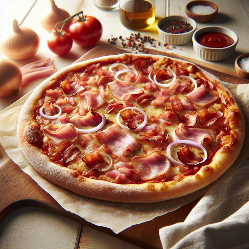 Plato de Pizza de Bacon, Cebolla y Jamón con Masa Casera Irresistible
