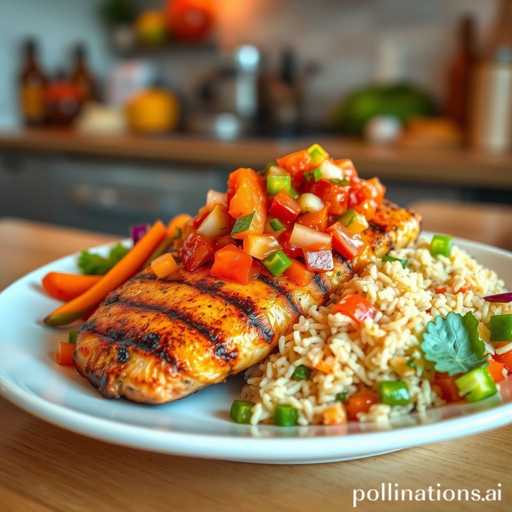 Plato de Pollo con Salsa Yakarta, Arroz y Verduras