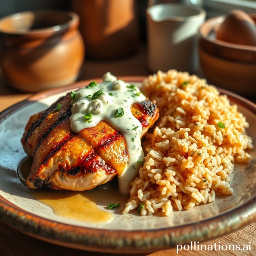 Plato de Pollo en Salsa Roquefort con Arroz Integral