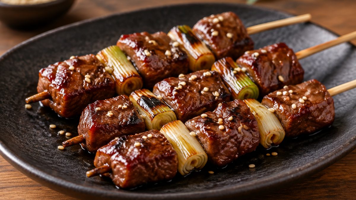Plato de Yakitori de buey en air fryer