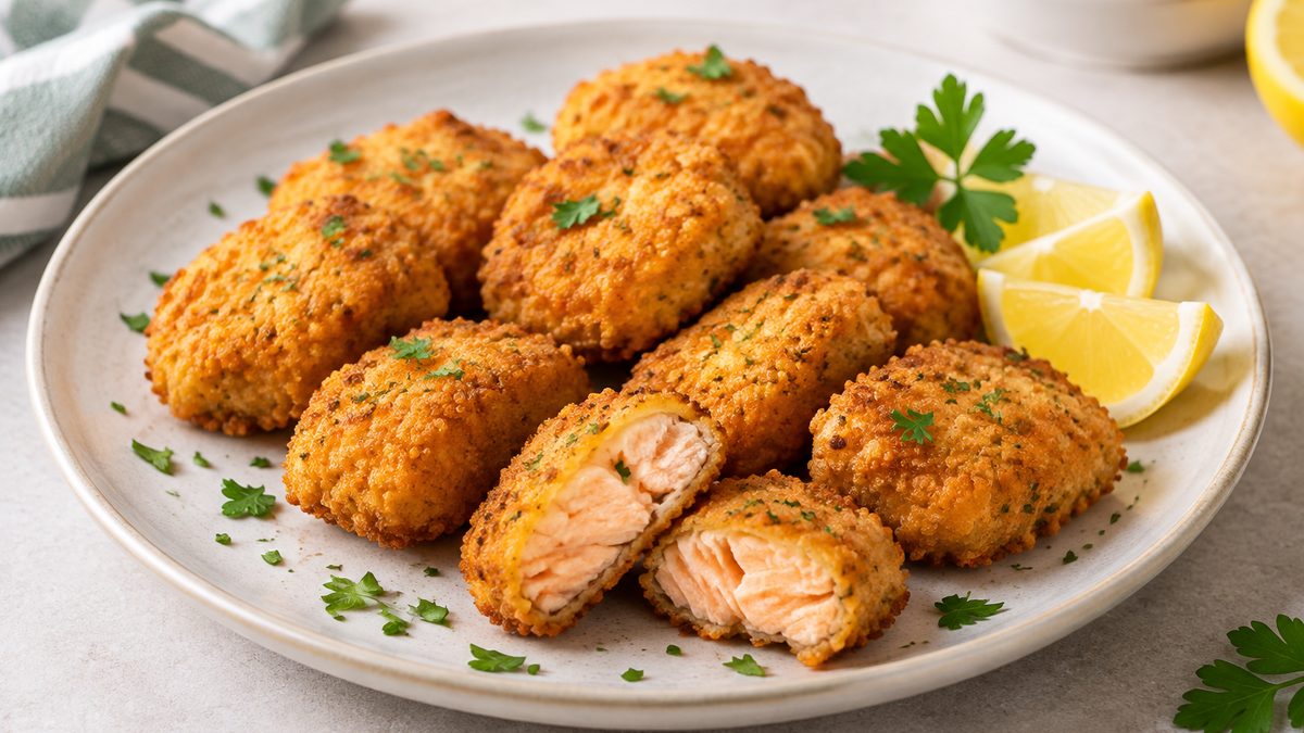 Plato de Nuggets de salmón en air fryer