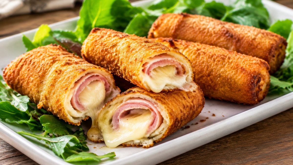 Plato de Rollitos crujientes de jamón y queso en air fryer