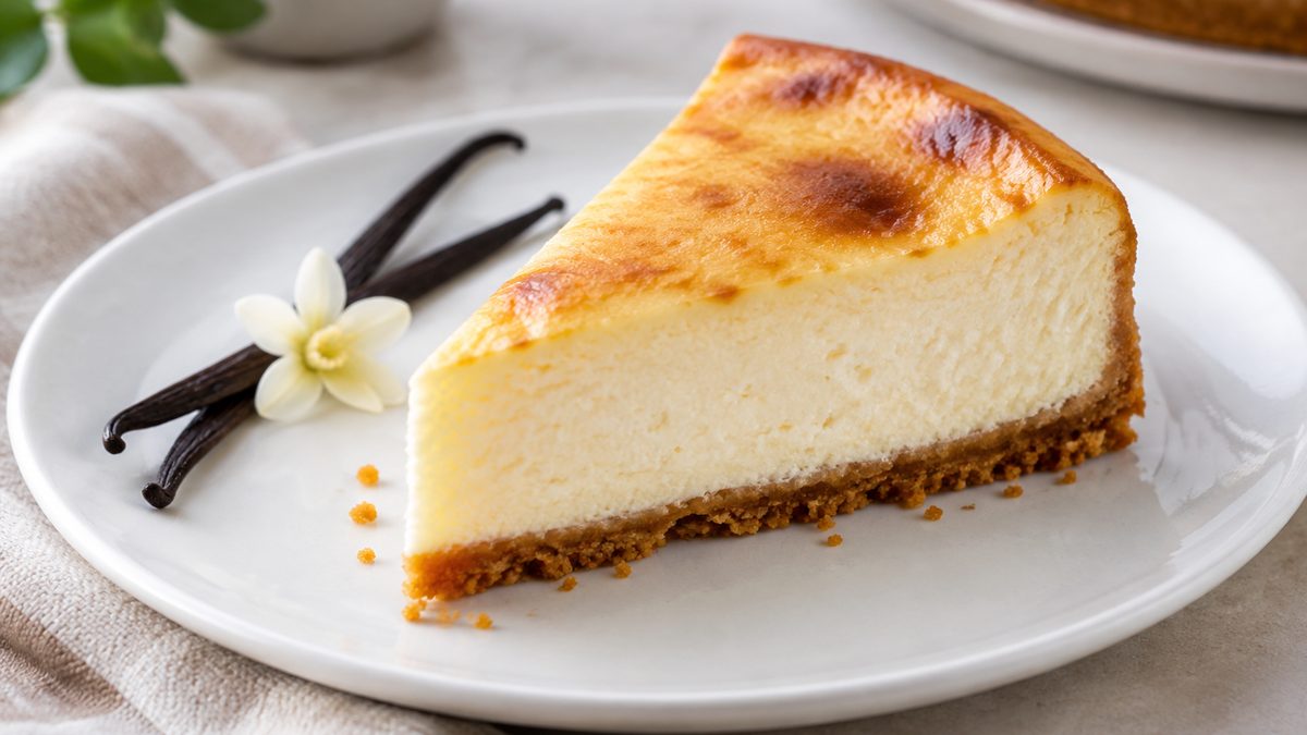 Plato de Tarta de queso y vainilla en air fryer