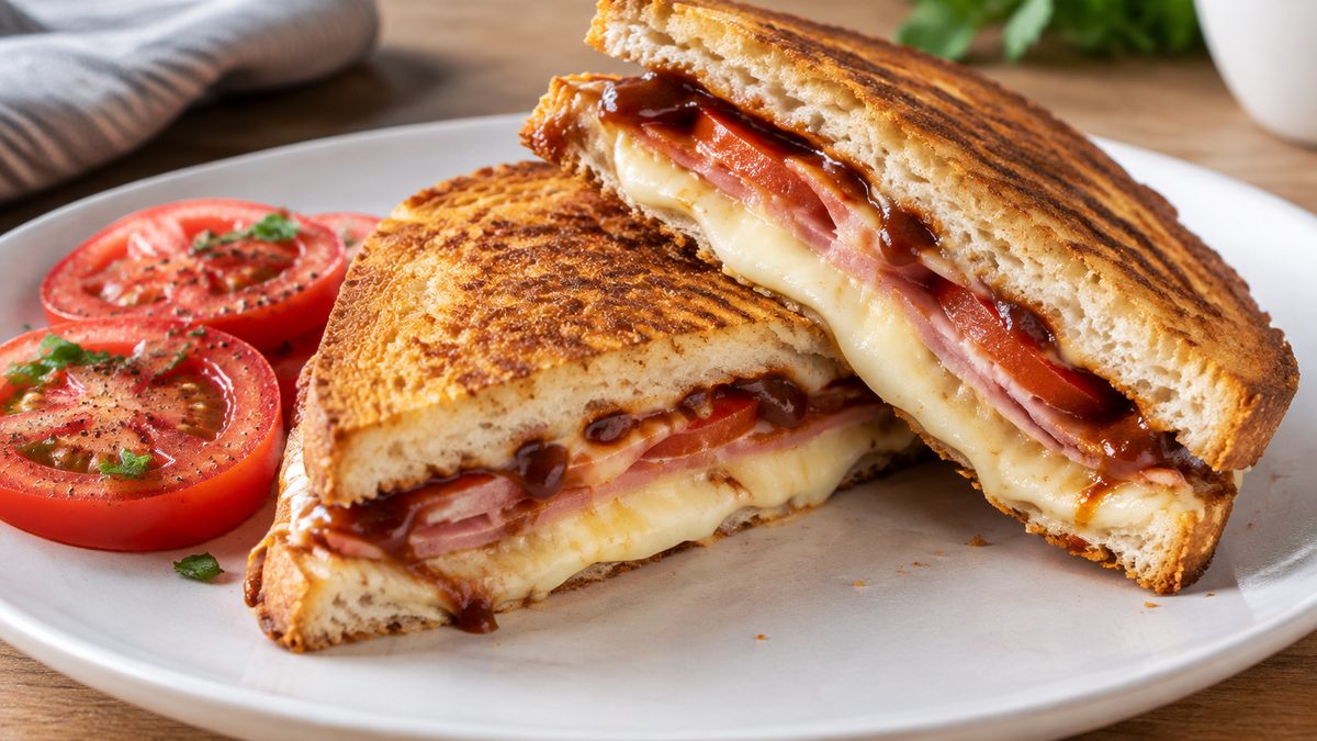 Plato de Sándwich mixto con tomate y barbacoa en air fryer
