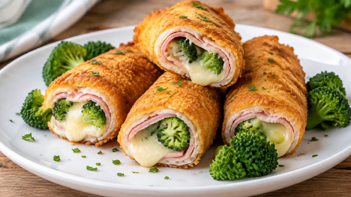 Plato de Rollitos de jamón, queso y brócoli en air fryer