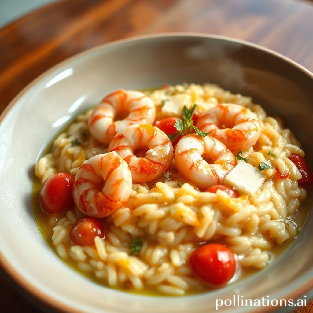 Plato de Risotto de Gambas y Tomate Rojo