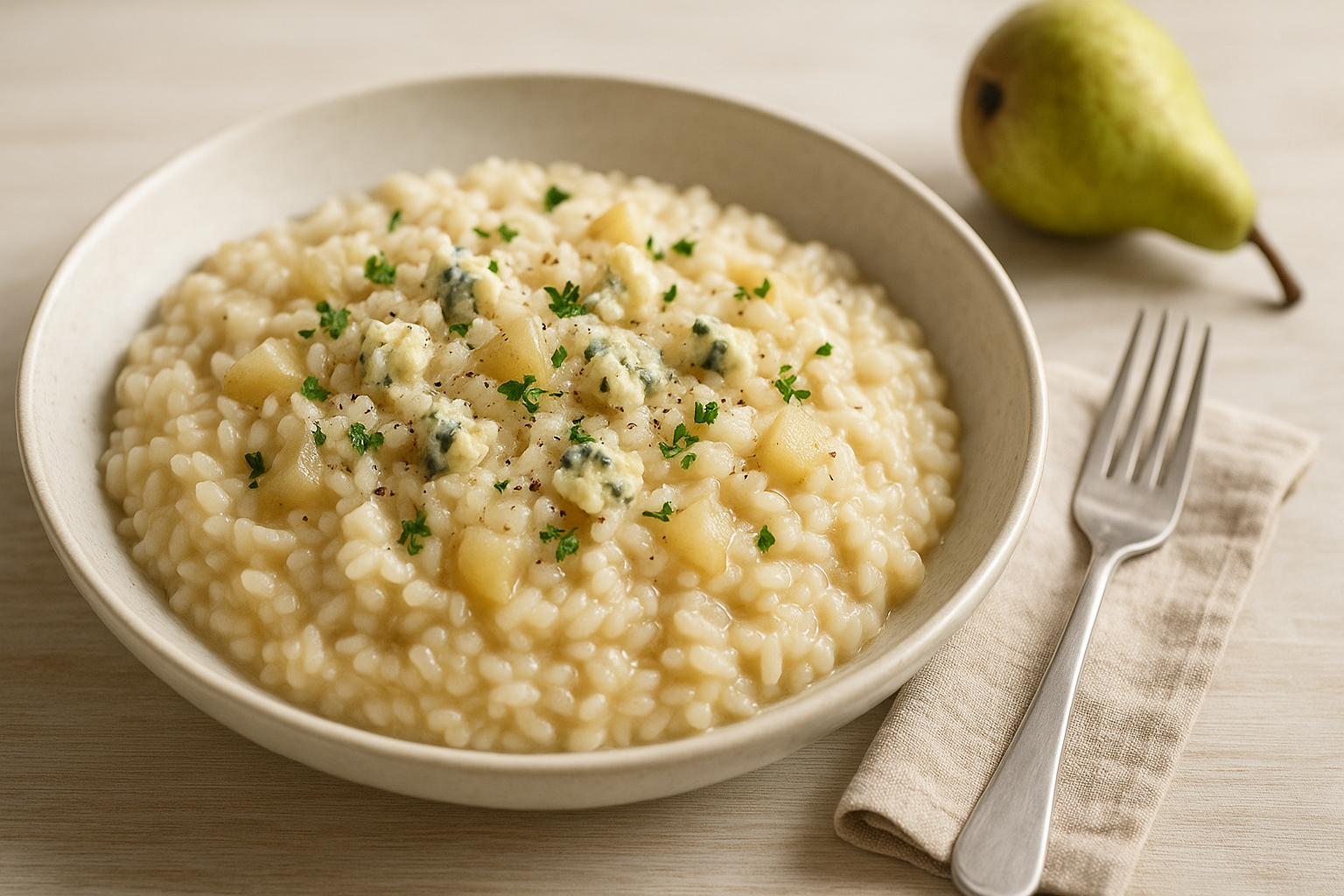 Plato de Risotto de Pera y Gorgonzola que Sorprenderá a Todos