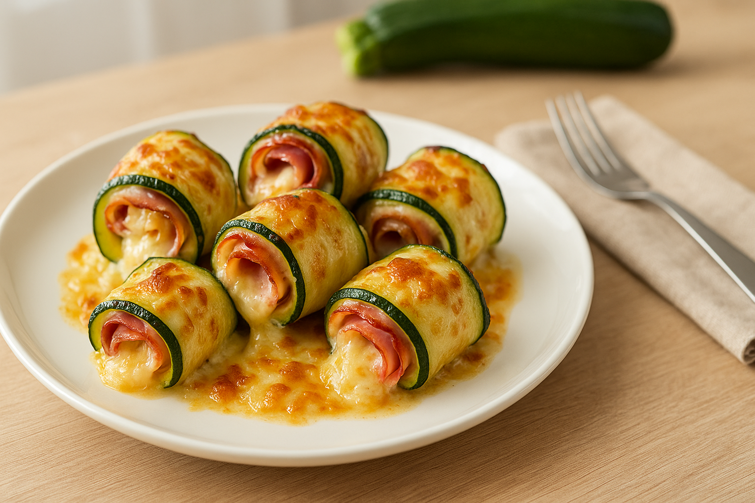 Plato de Rollitos de calabacín con jamón y queso irresistibles en air fryer