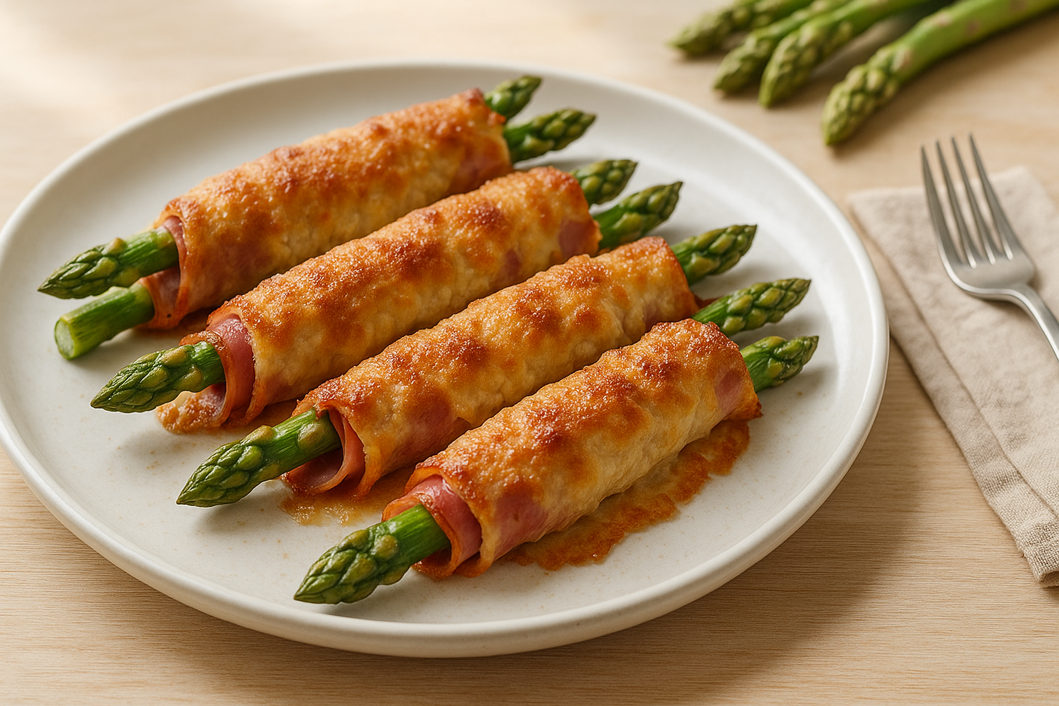 Plato de Rollitos de Espárragos con Jamón y Queso Crujientes en Freidora de Aire