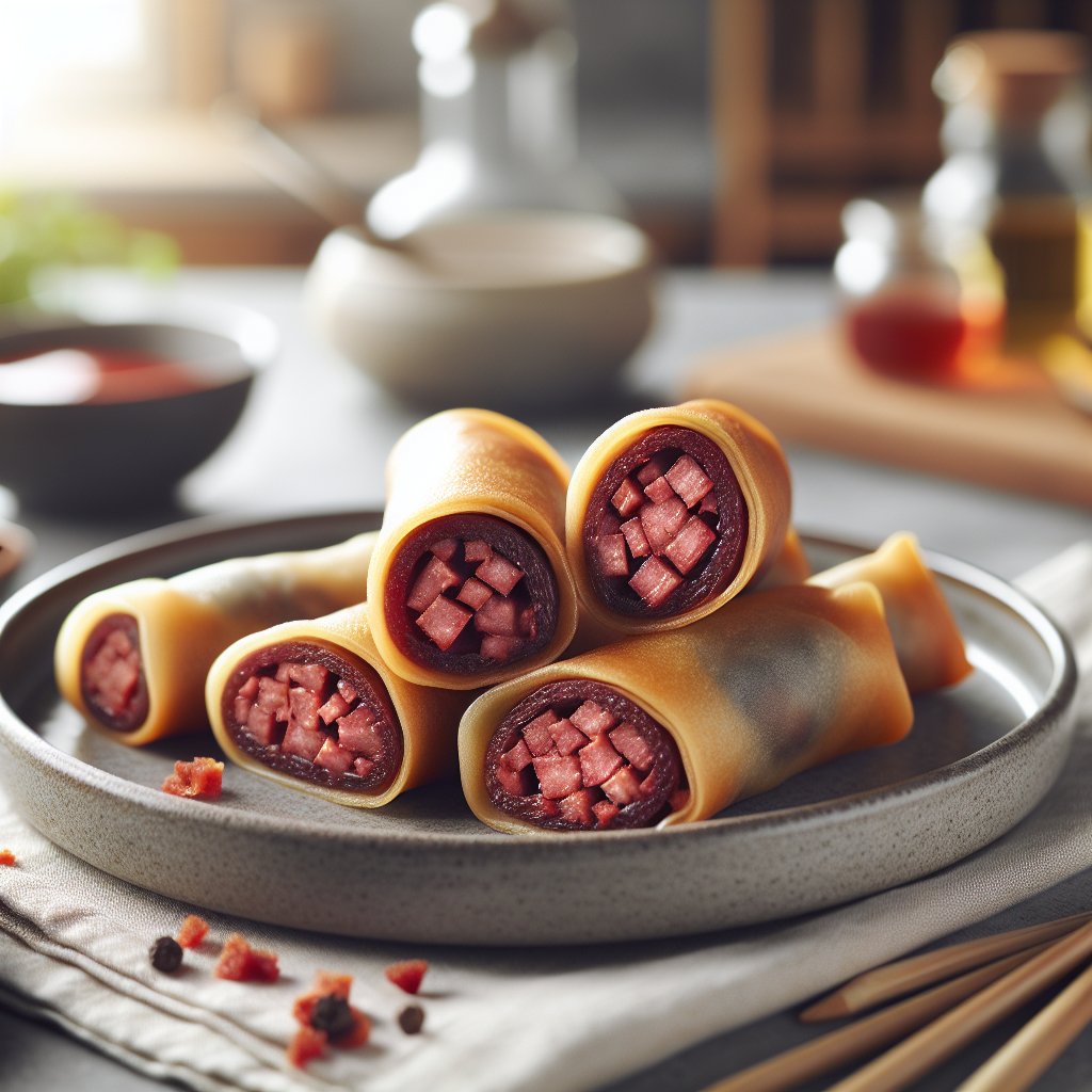 Plato de Rollitos de primavera rellenos de morcilla que sorprenden