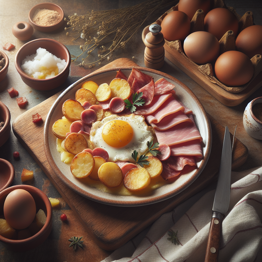 Plato de Sartenada de Patatas, Jamón y Huevo