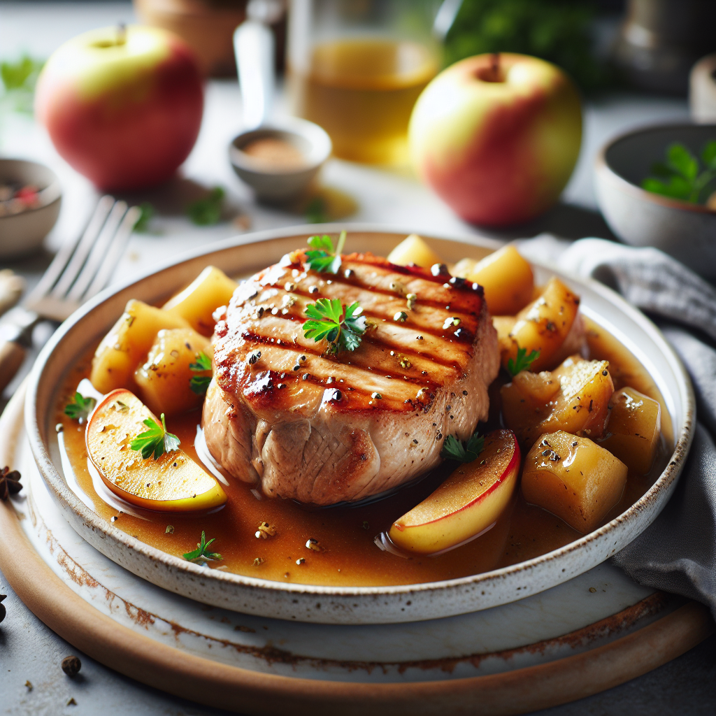 Plato de Solomillo de cerdo jugoso en salsa de manzana