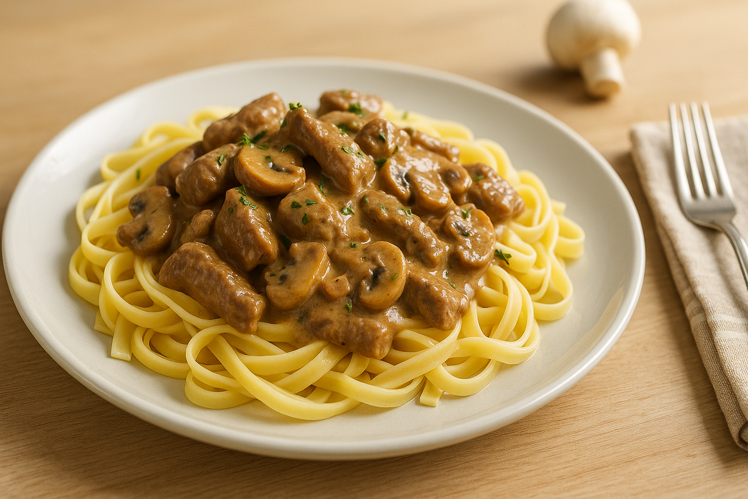 Plato de Solomillos Stroganoff con Tallarines: Un Clásico Renovado