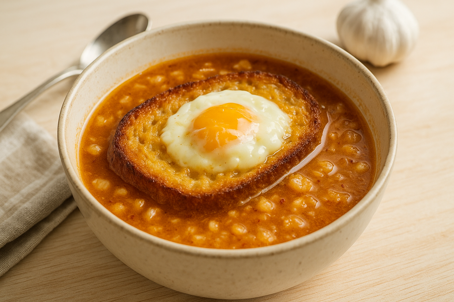 Plato de Sopa de Ajo con Base Tostada: Un Clásico Reconfortante