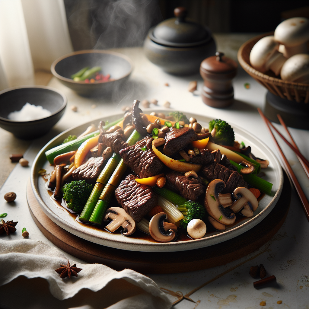 Plato de Ternera con Bambú y Setas al Estilo Oriental