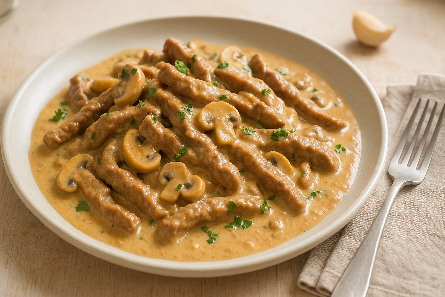 Plato de Ternera Strogonoff Cremosa que Sorprenderá a Todos
