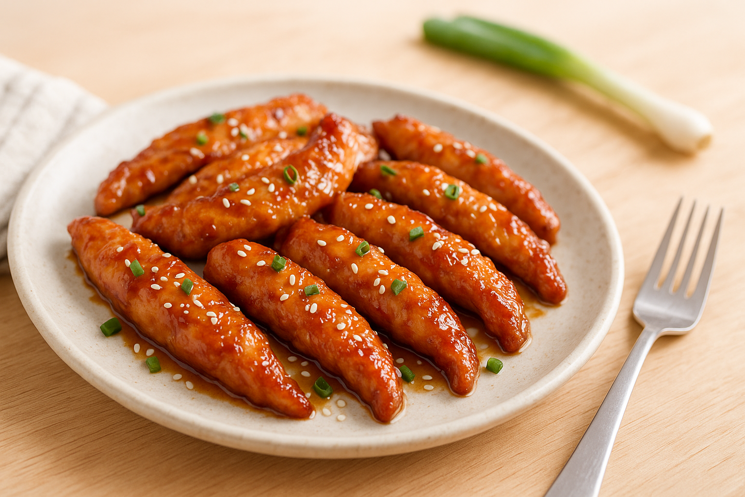 Plato de Tiras de pollo teriyaki irresistibles en freidora de aire